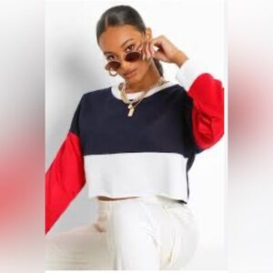 Zaful New Red, Navy, and White Color Block Crop Top Size Small